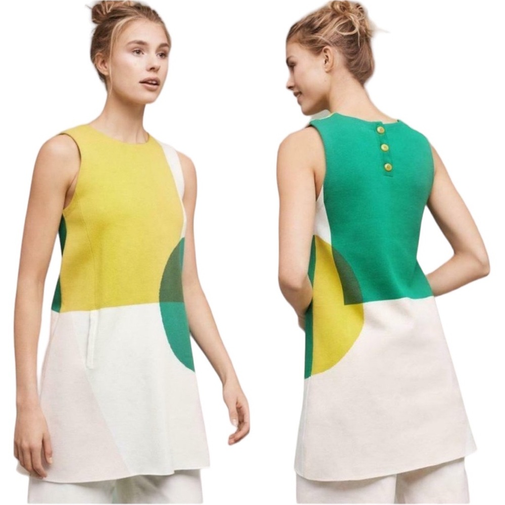 Anthropologie Moth Mod Shapeshift Cream Green Sweater Tunic Slip Mini Dress - L